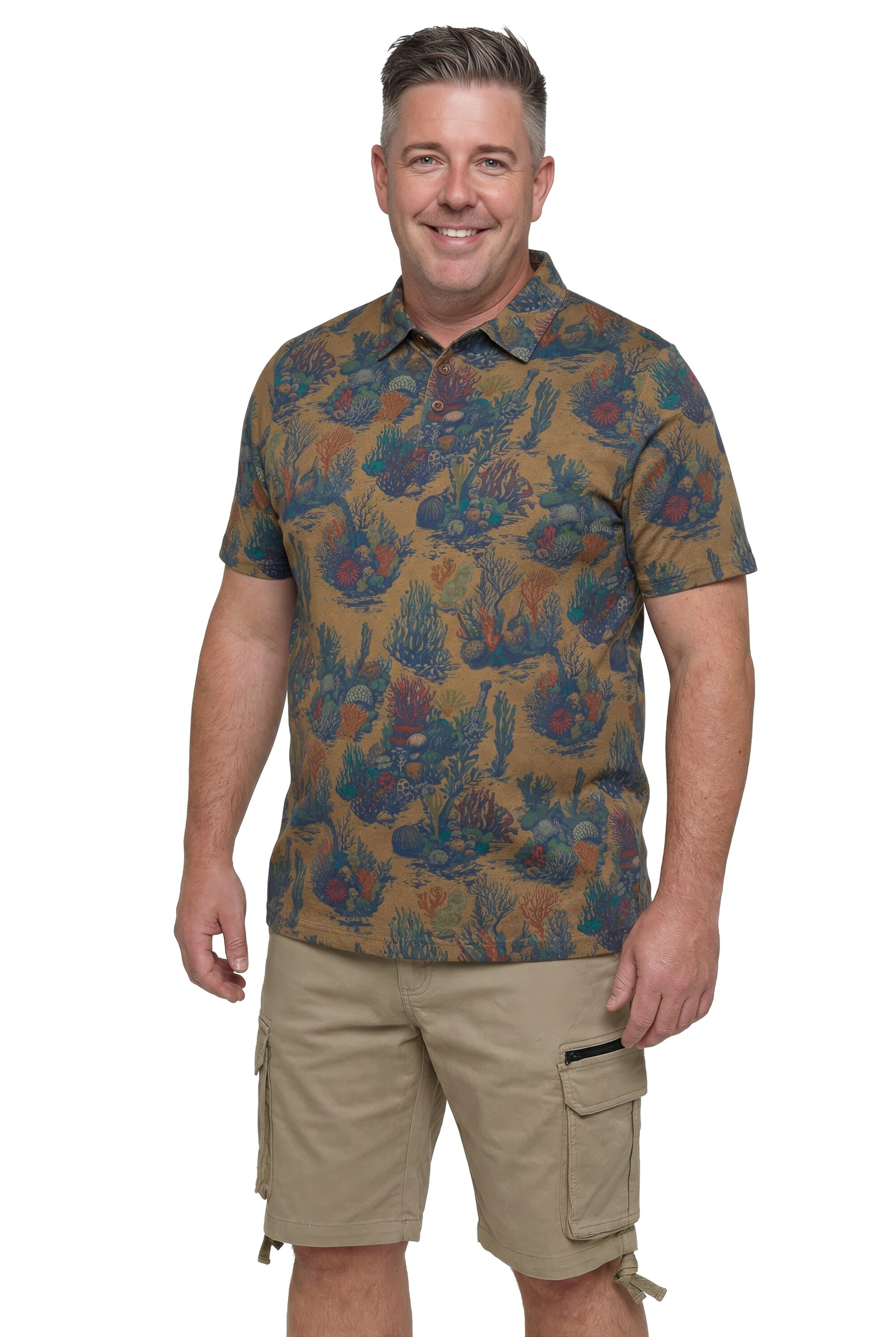 Men Plus Poloshirt in Braun: Vorderseite