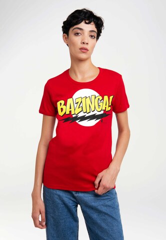 LOGOSHIRT Shirt 'Big Bang Theory | Bazinga' in Rood: voorkant