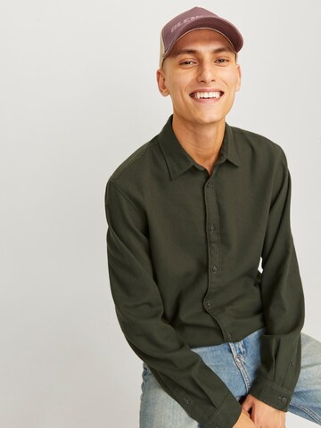 JACK & JONES Slim fit Button Up Shirt 'JJJOSHUA' in Green