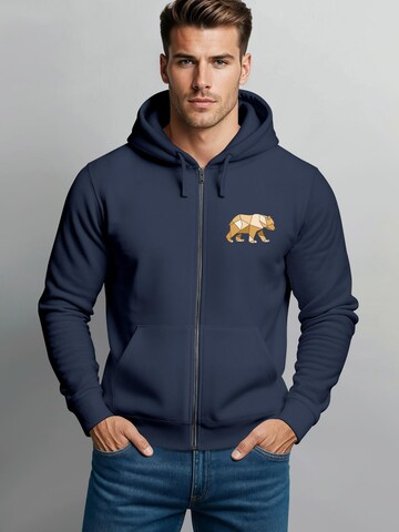 Neverless Sweatjacke 'Bär Polygon Gelb'‌‌‌‌‌ in Blau