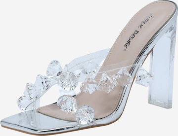 Public Desire Mules 'CRICKET' in Silver: front