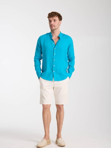 Slim fit Camicia business 'Caravaggio Linen Man Shirt Green' di 7Camicie in blu