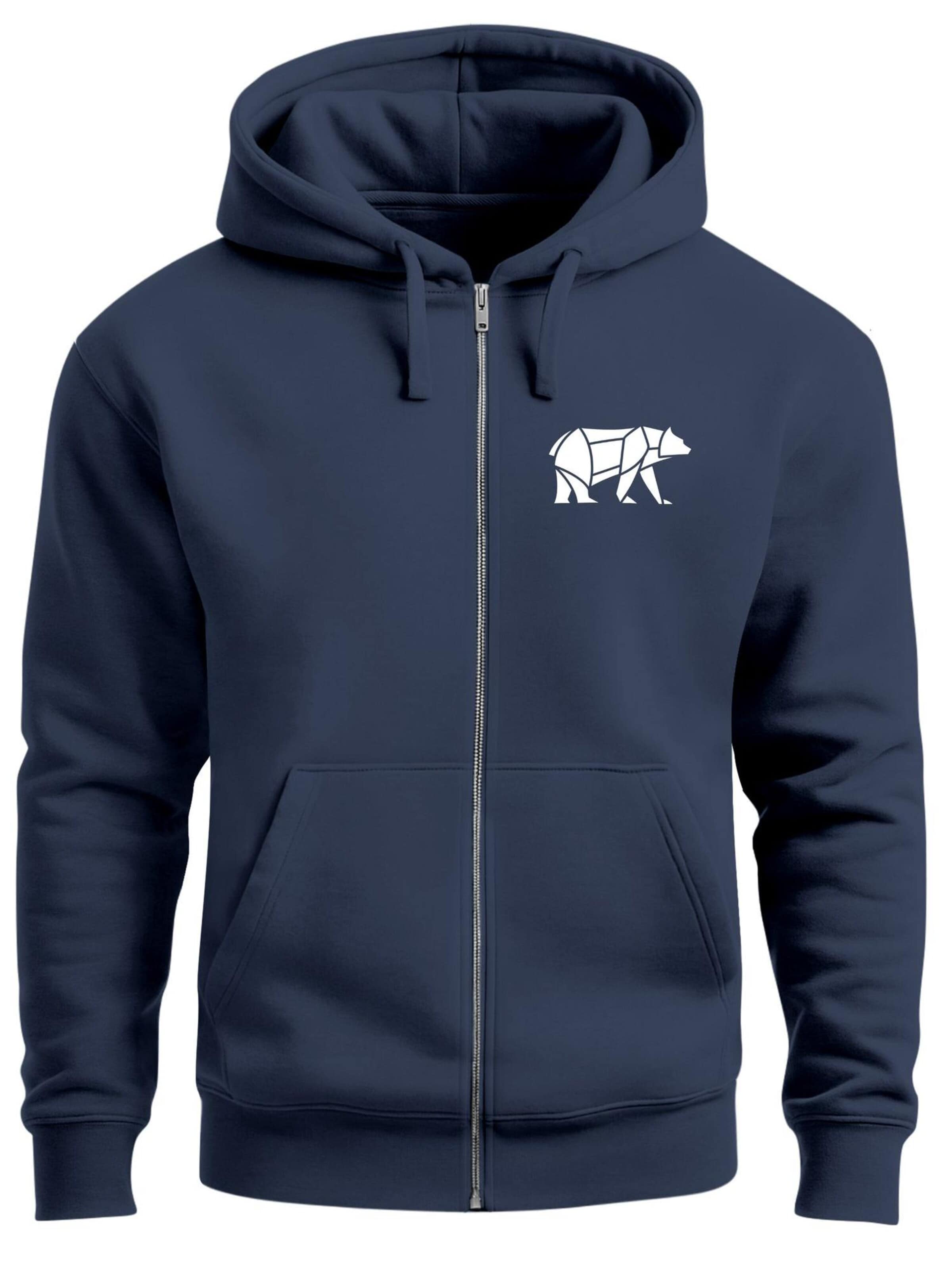 Neverless Zip-Up Hoodie 'Bär Lineart Polygon' in Blue: front