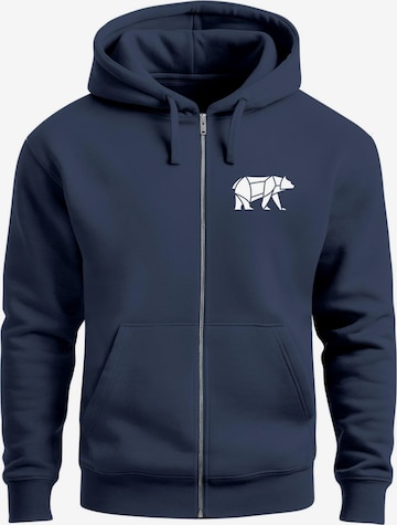Neverless Zip-Up Hoodie 'Bär Lineart Polygon' in Blue: front