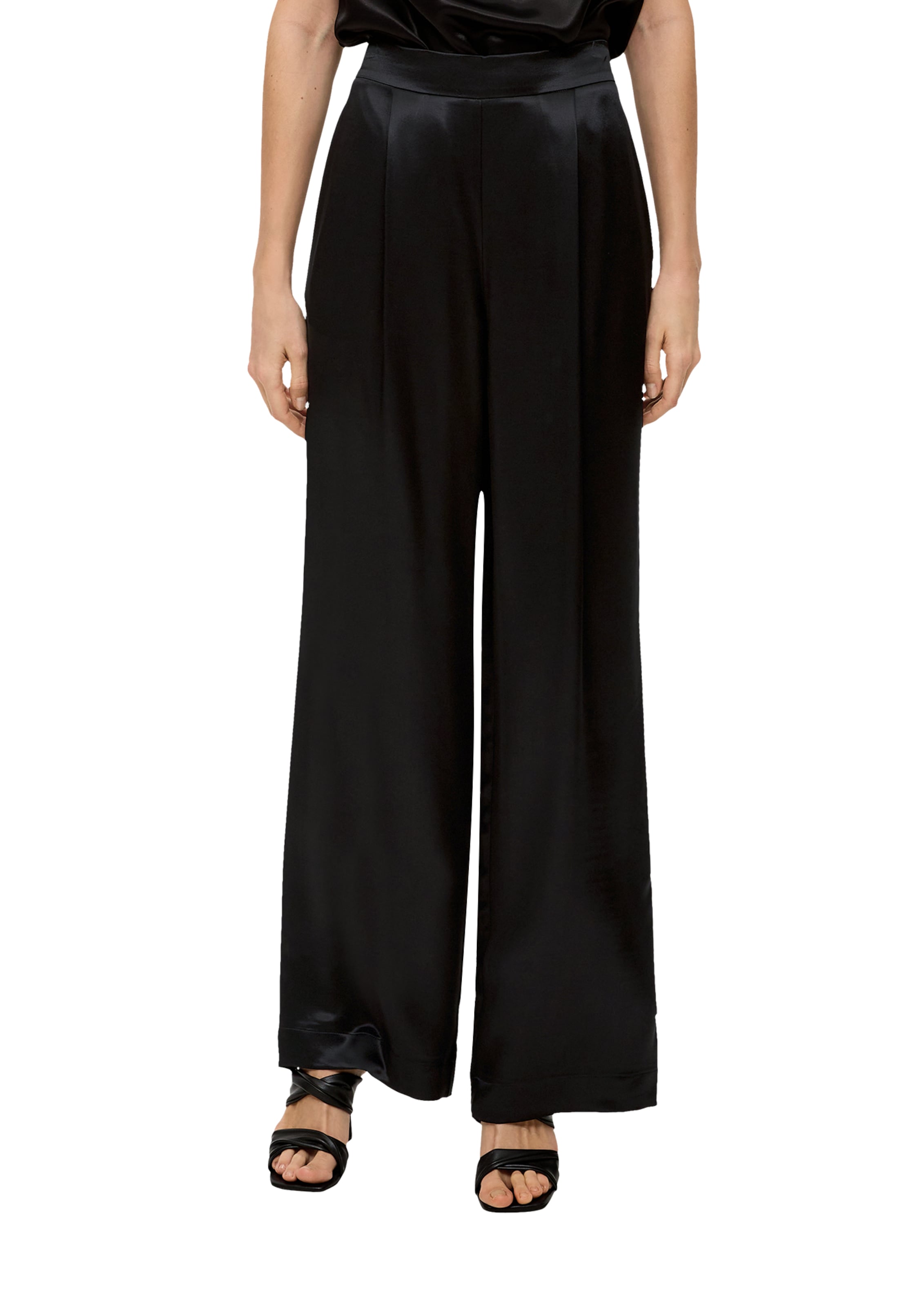 s.Oliver BLACK LABEL Zvonové kalhoty Kalhoty se sklady v pase – černá: přední strana