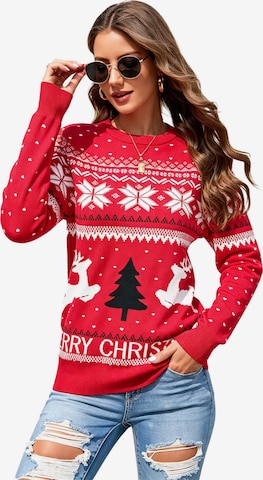 KoJooin Sweater 'Damen Langarm Weihnachtspullover – Lustiger Rentier Strickpullover für festliche Stimmung' in Red: front