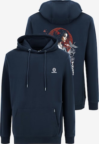 Oldskull Hoodie 'Asian Blossom Queen' in Blau: Vorderseite