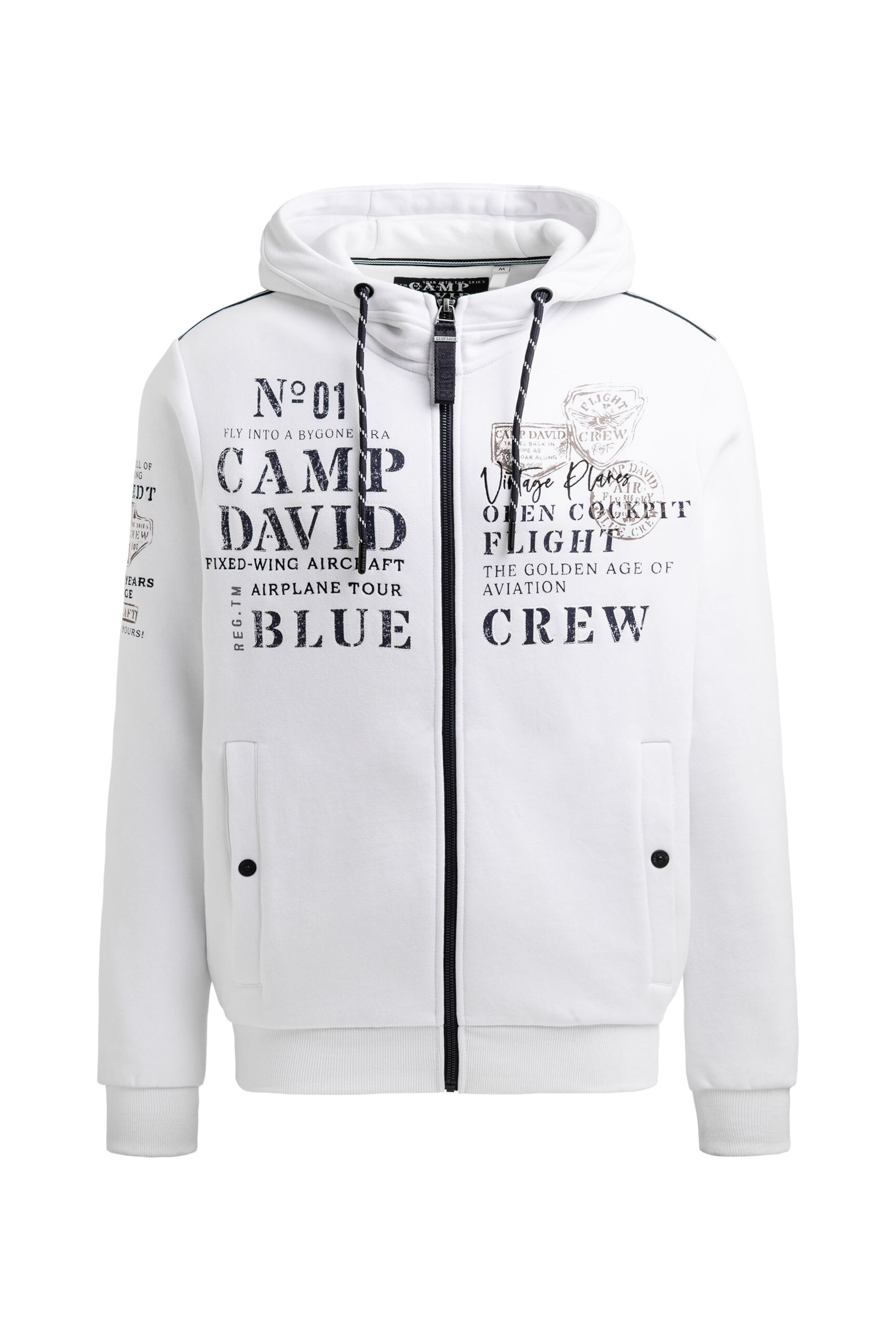 CAMP DAVID Zip-Up Hoodie in White: front