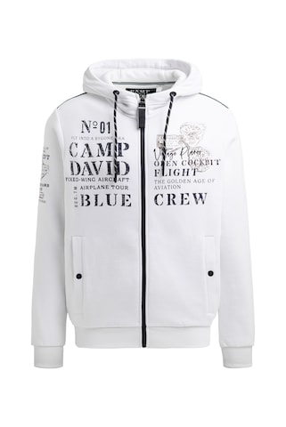 CAMP DAVID Zip-Up Hoodie in White: front