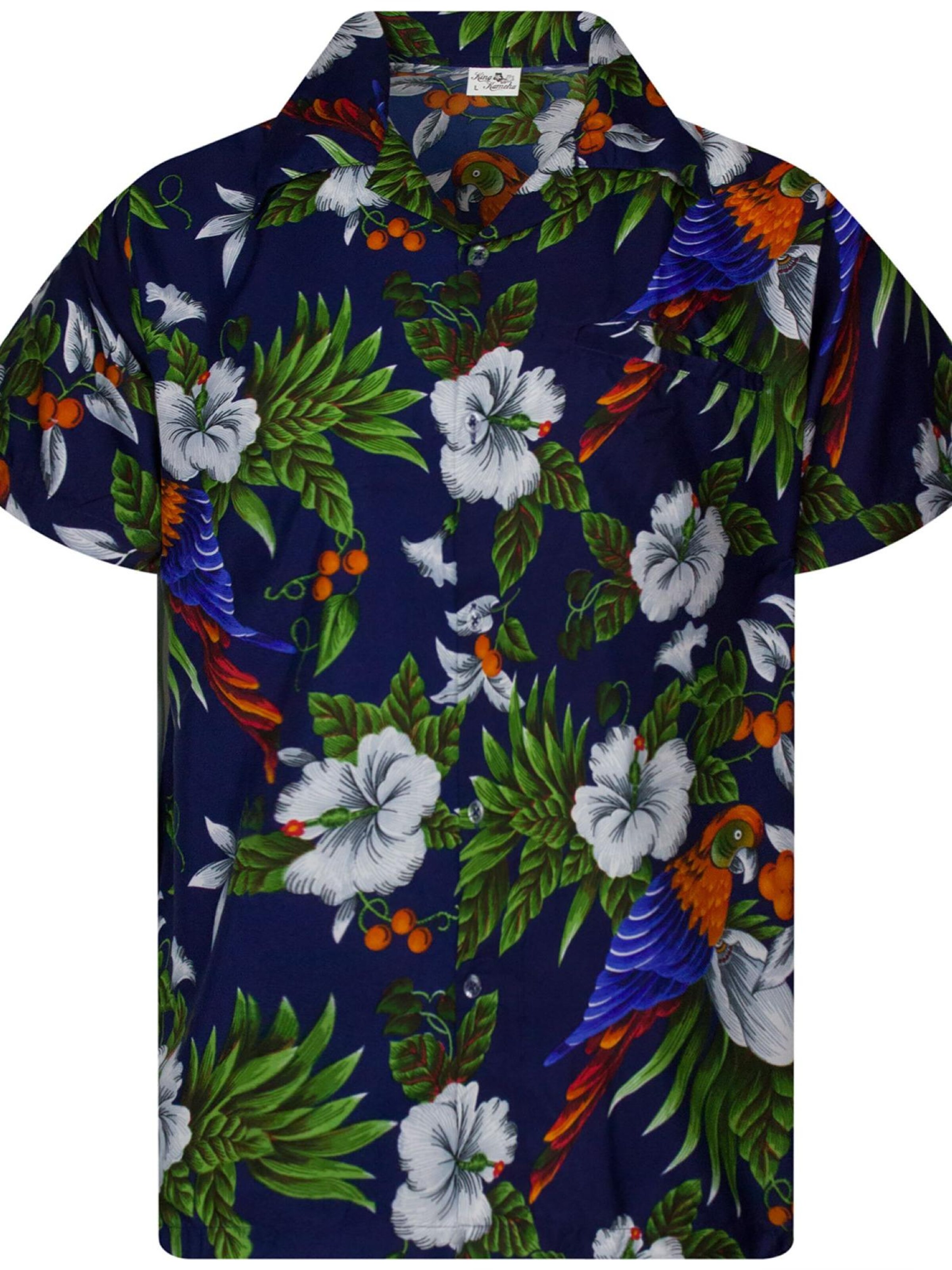 King Kameha Shirt 'Cherryparrot' in Blue: front