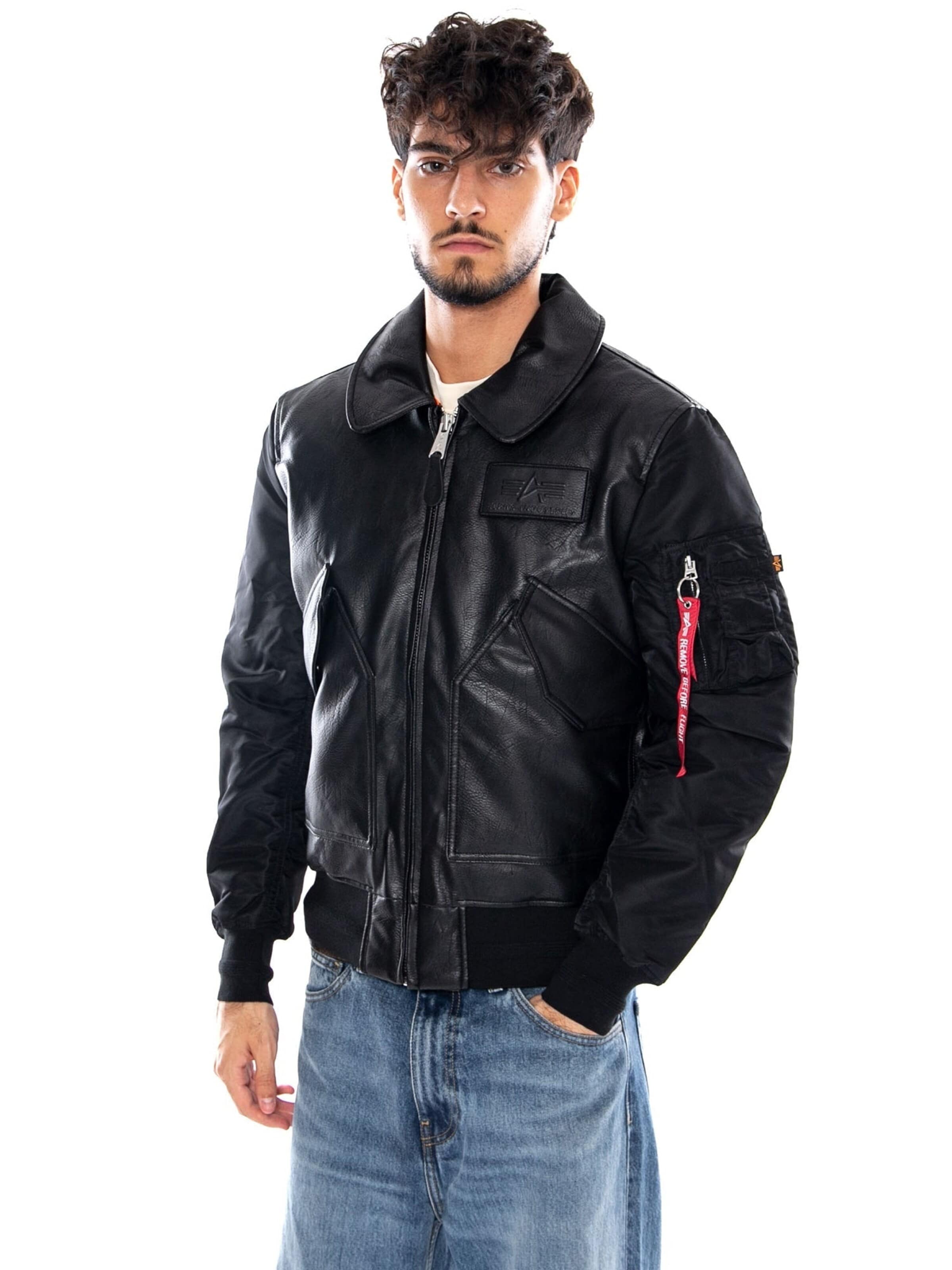 ALPHA INDUSTRIES Between-Season Jacket 'CWU FAUX LEATHER MOD WINTER JACKET BLACK' in Black: front