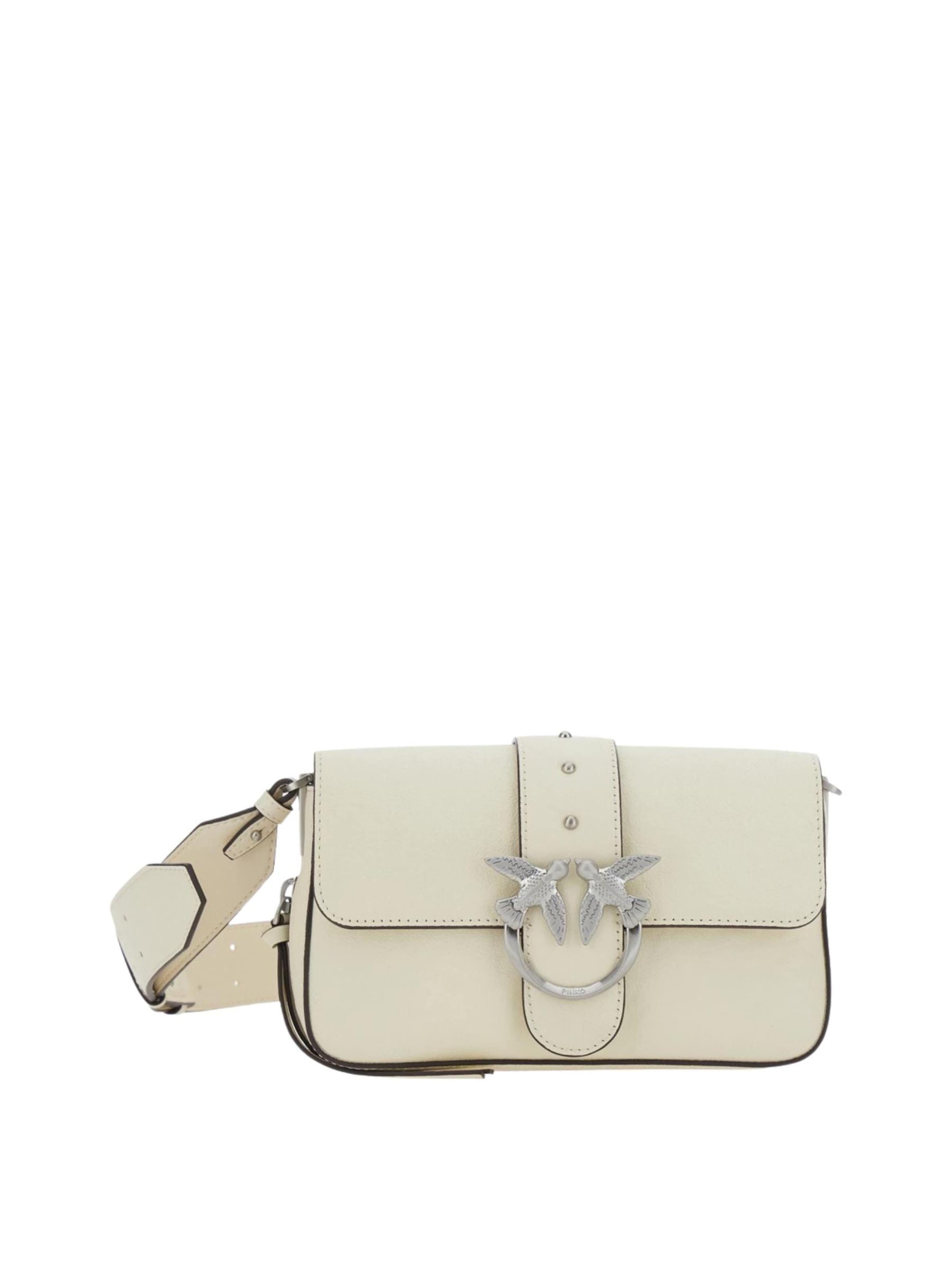 PINKO Skuldertaske 'Pinko Sac Rabat Love One Slouchy Zip Mini Vite Blanc' i hvid: forside