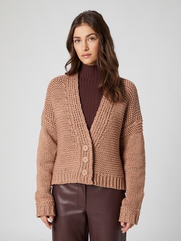 LENI KLUM x ABOUT YOU Knit Cardigan 'Karli' in Brown: front