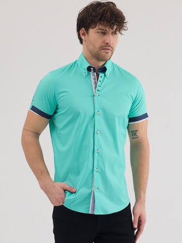 7Camicie Slim fit Zakelijk overhemd 'Roma Iconic Poplin Stretch Man Shirt Short Sleeve Green' in Groen