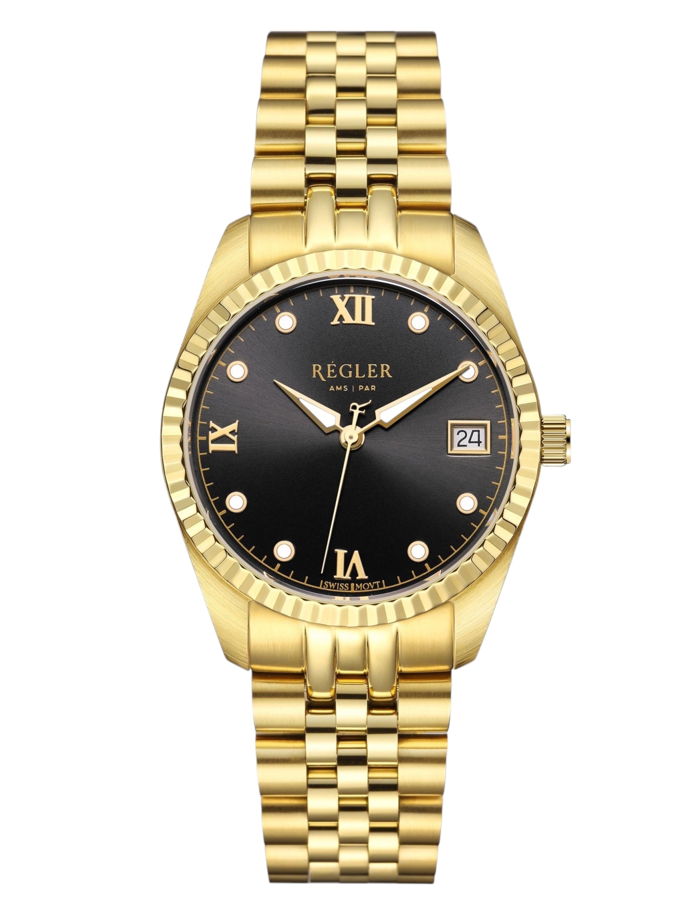 Régler Analoguhr 'Régler Liberté Steel Gold - Black'‌‌‌ in Gold: Vorderseite