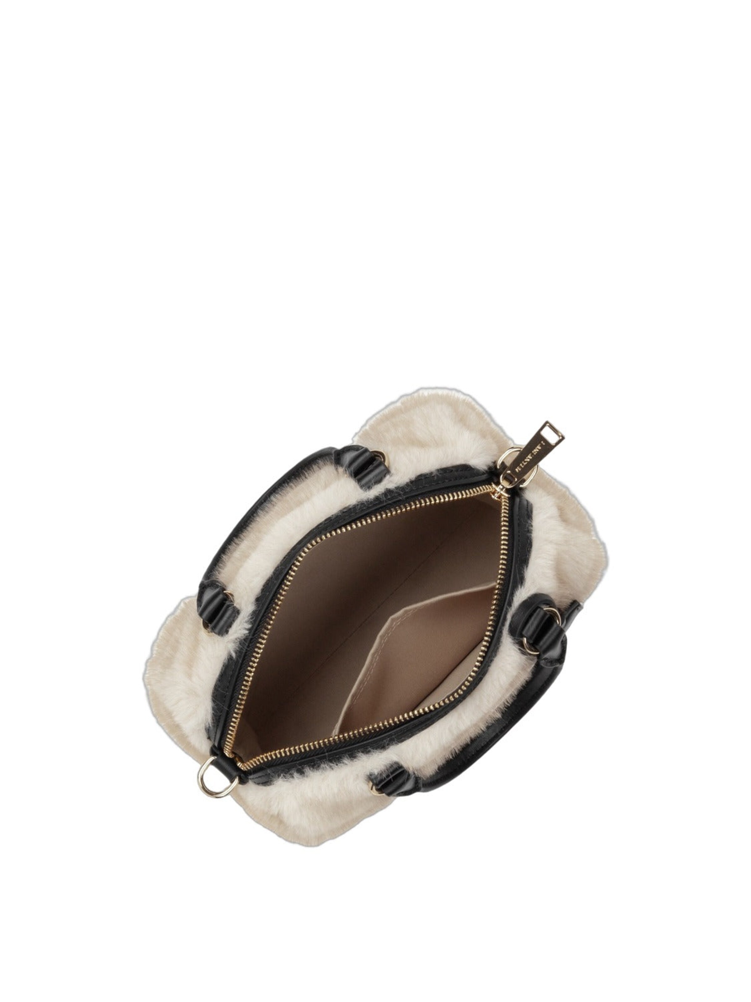 LANCASTER Paris Handtas 'Lancaster Sac polochon Zippé S Moumoute Ecru - Noir' in Beige