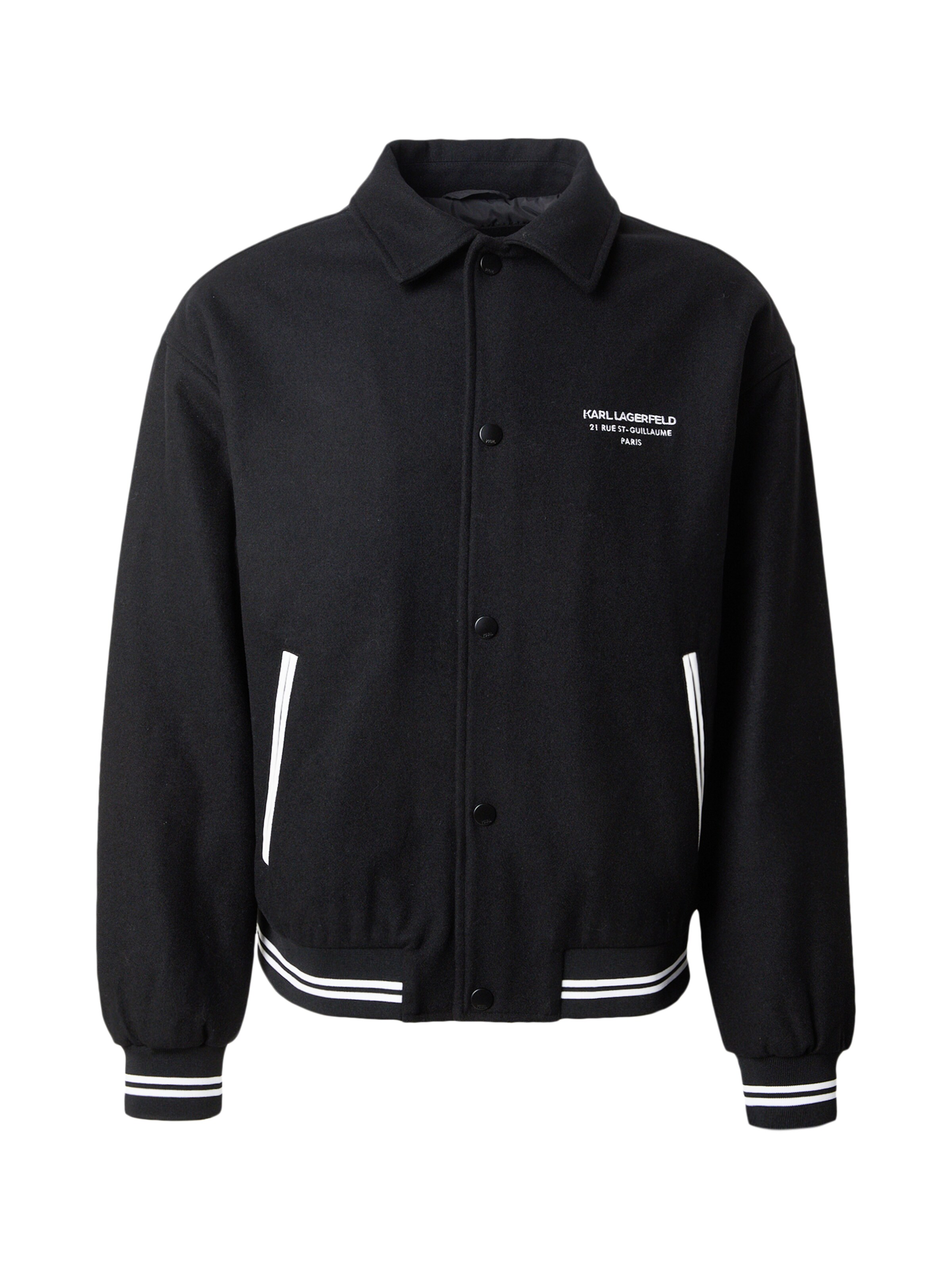 melns Karl Lagerfeld Starpsezonu jaka: no priekšpuses