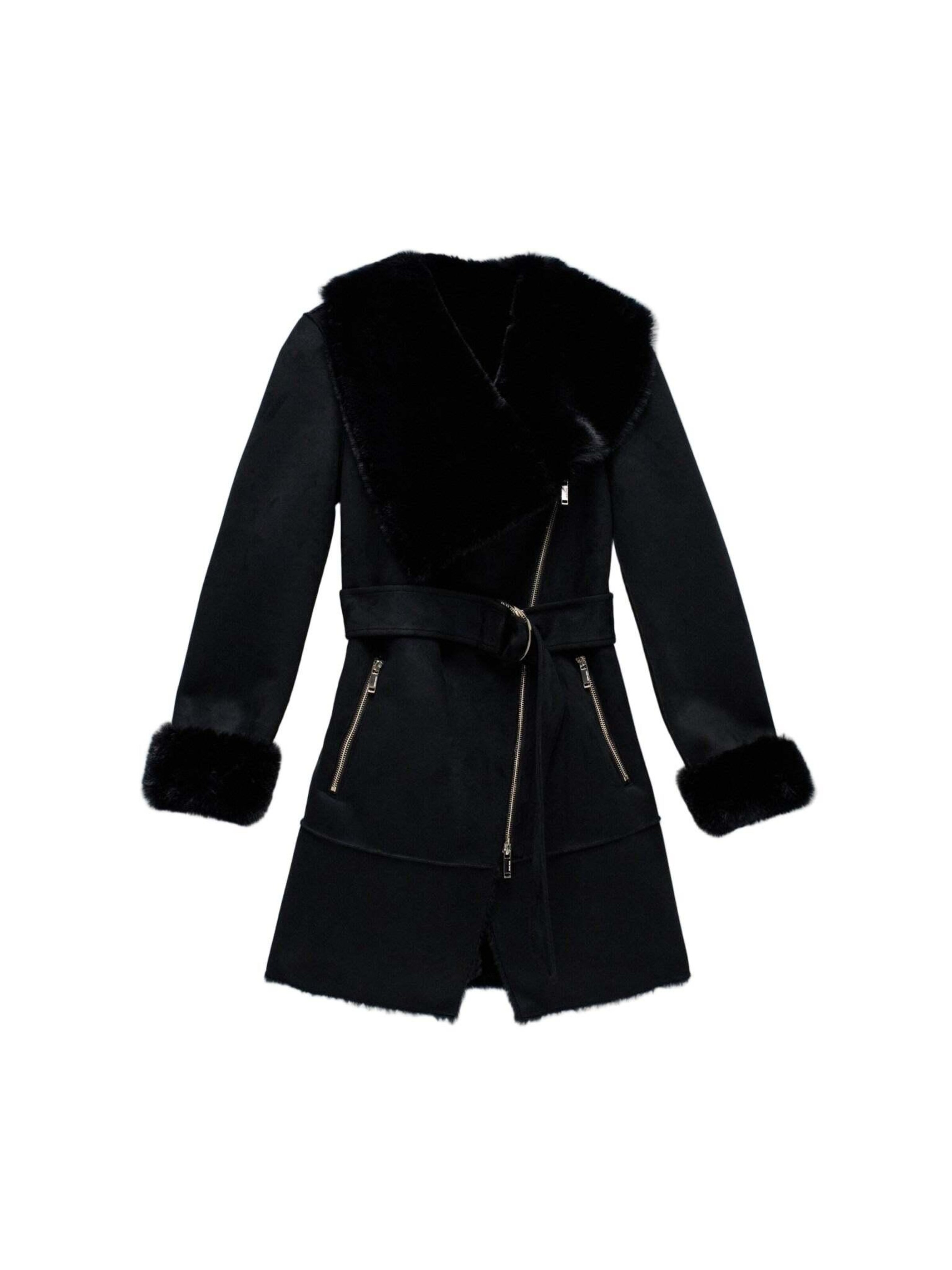 Salsa Jeans Winterjacke 'Long Shearling Coat'‌‌‌ in Schwarz