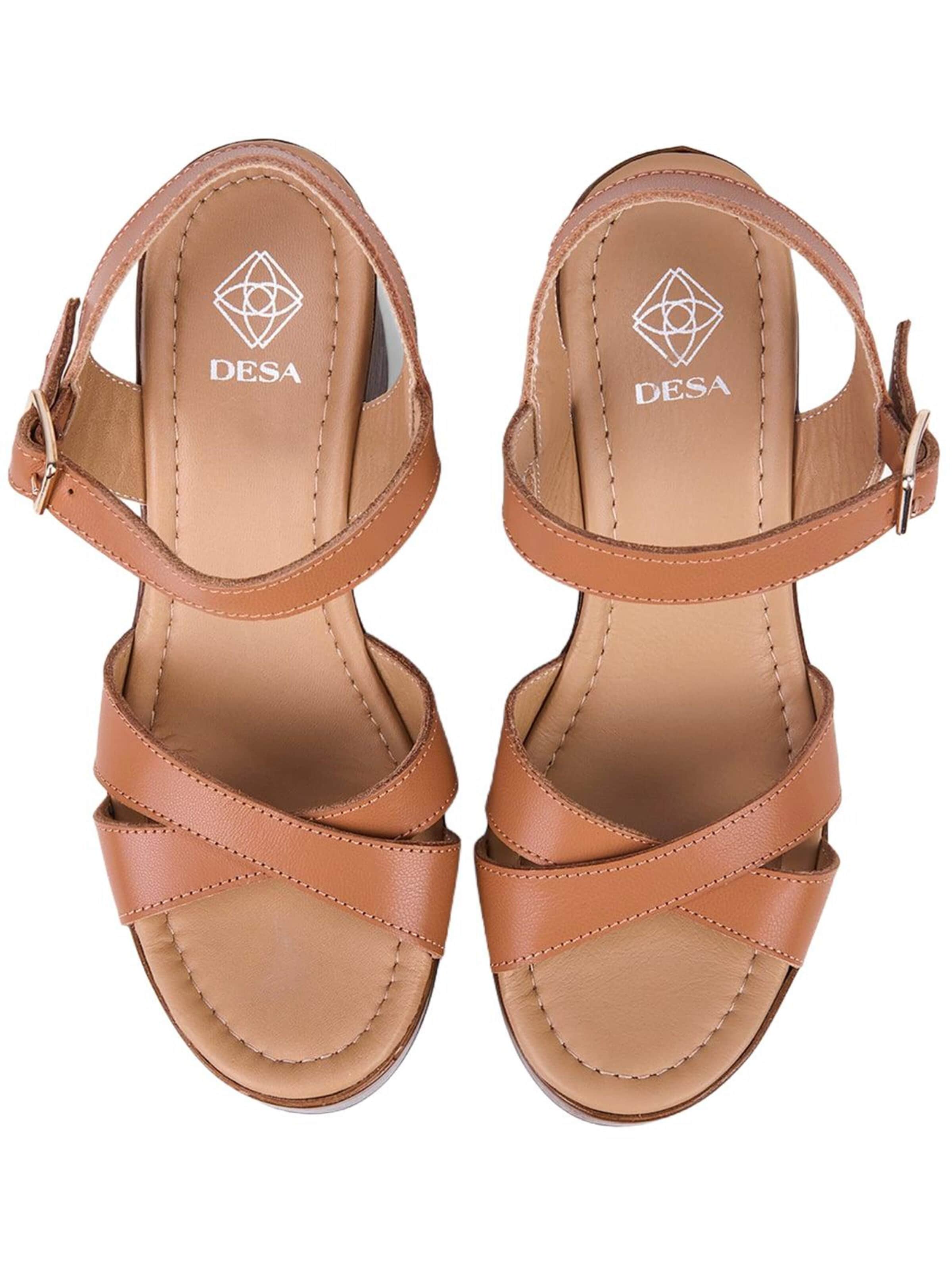 Desa - Sandalias con hebilla 'DESA Damen-Sandalen aus Leder mit hohem Blockabsatz' en marrón