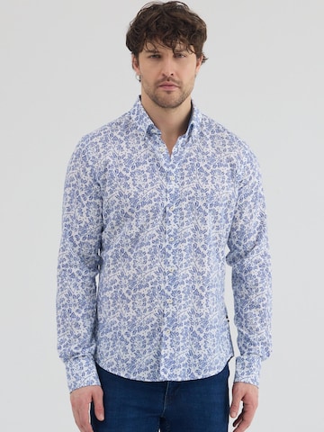 7Camicie Slim fit Zakelijk overhemd 'Leonardo Sport Linen Man Shirt White Blue' in Wit