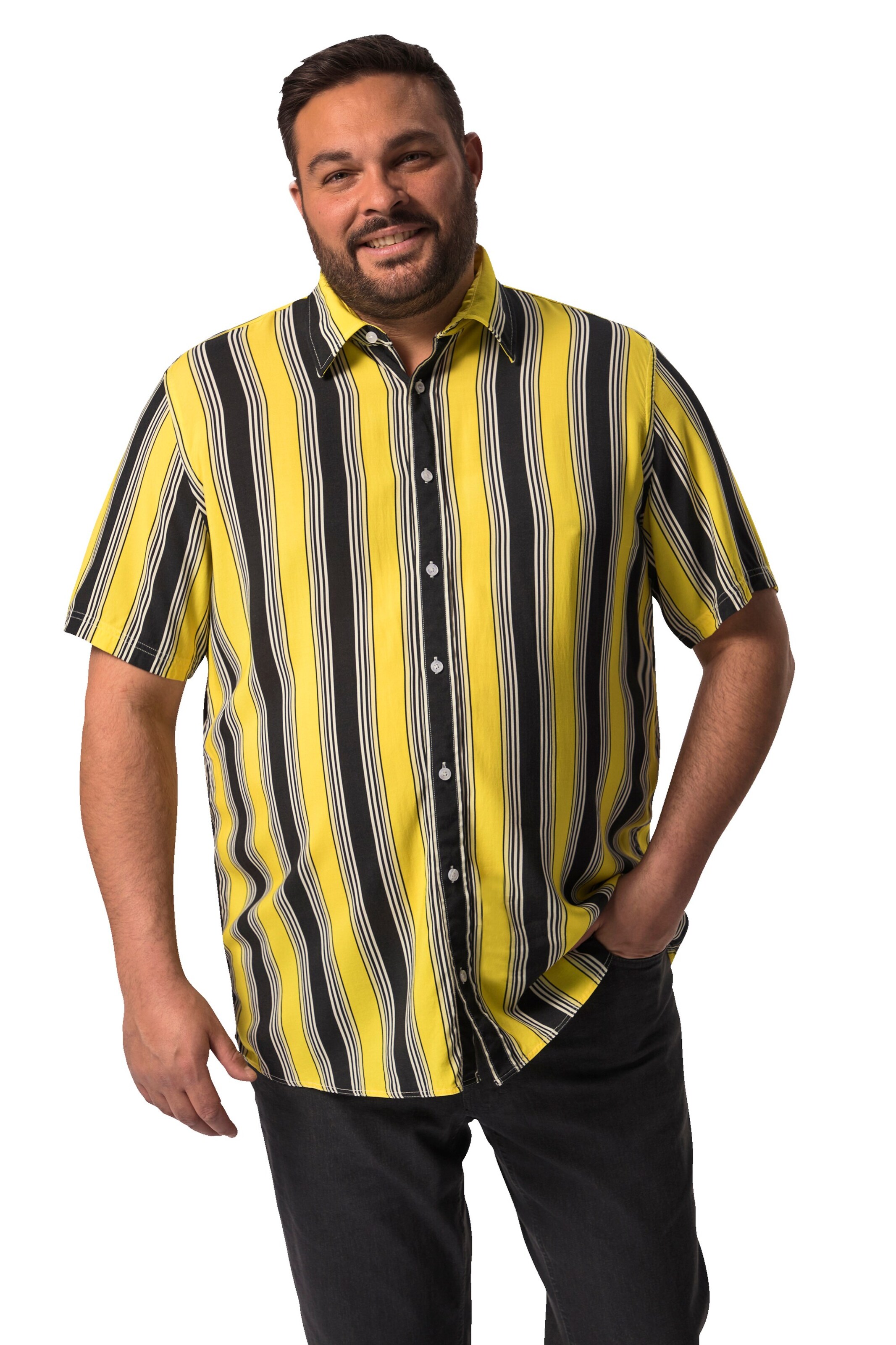 Men Plus Comfort fit Button Up Shirt in Yellow: front
