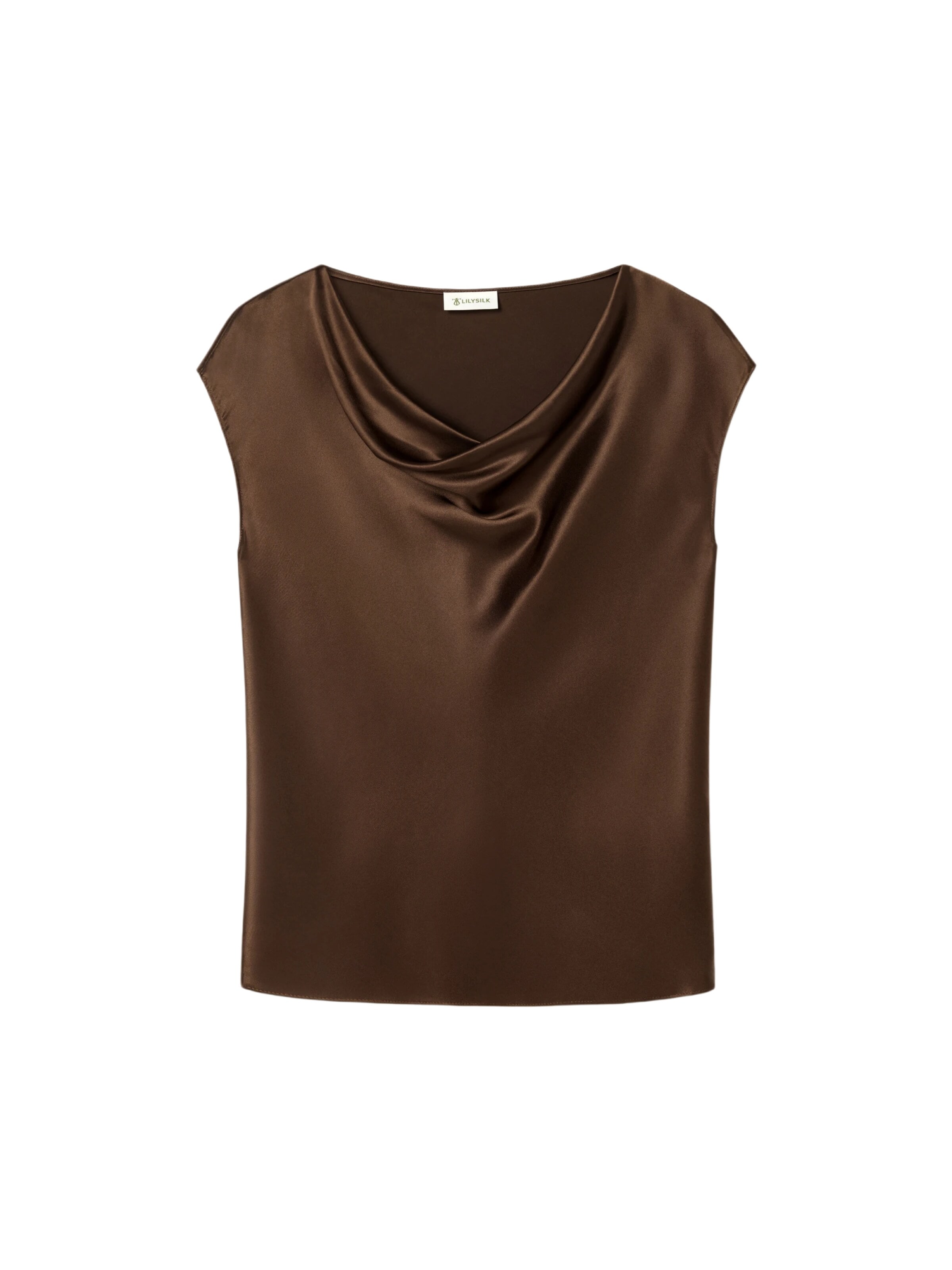 Lilysilk Blouse 'Ärmelloses Top mit Wasserfallkragen' in Bruin: voorkant