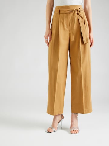 BOSS Black Wide leg Pleat-Front Pants 'Tenoy' in Brown: front