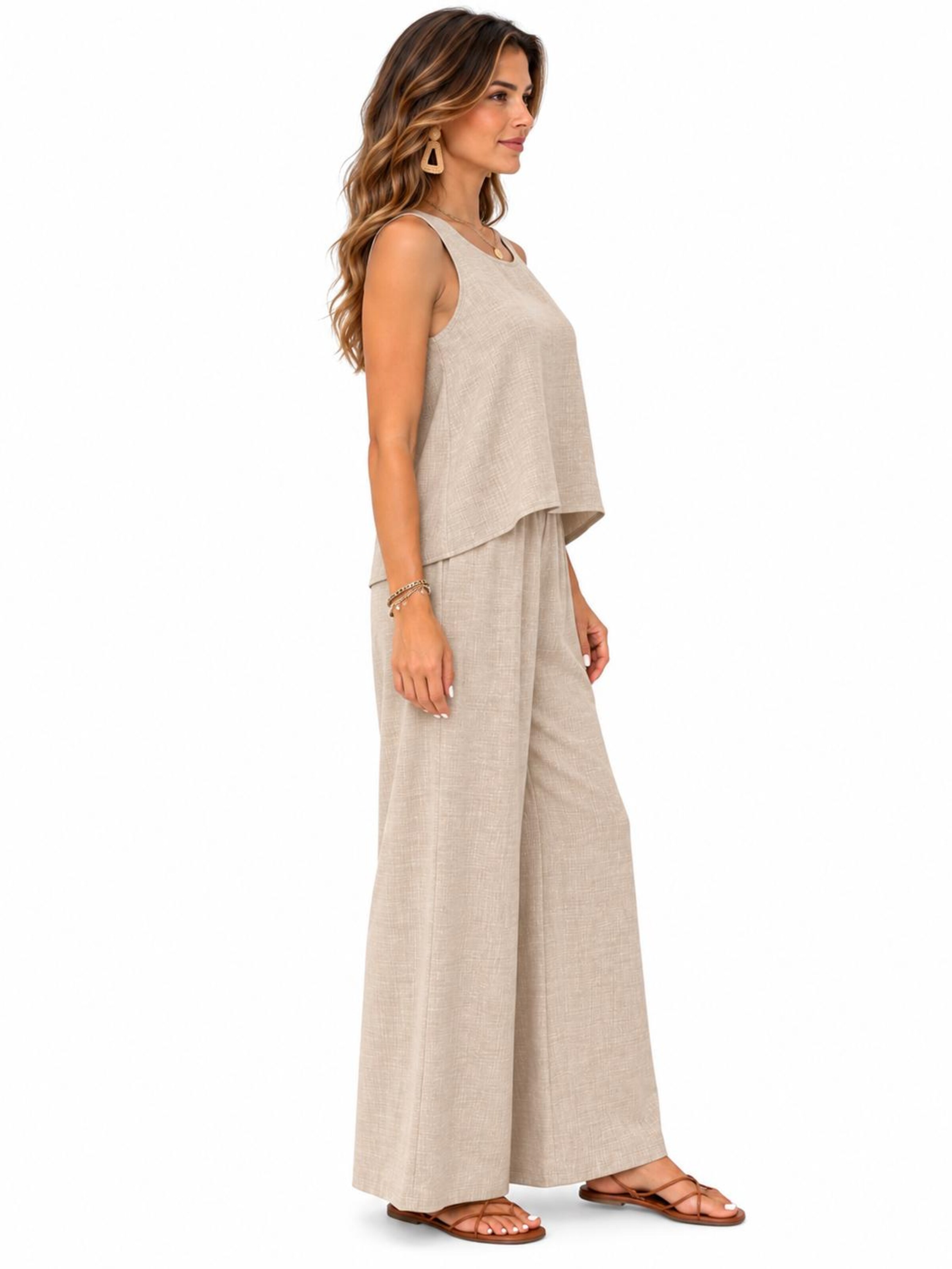 SPORTS36.NL Jurk 'Women's Sleeveless Linen-Blend 2-Piece Set' in Beige
