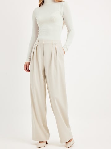 NA-KD Wide leg Pleat-Front Pants in Beige: front
