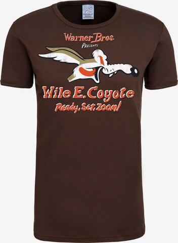 LOGOSHIRT Shirt 'Coyote Looney Tunes' in Bruin: voorkant