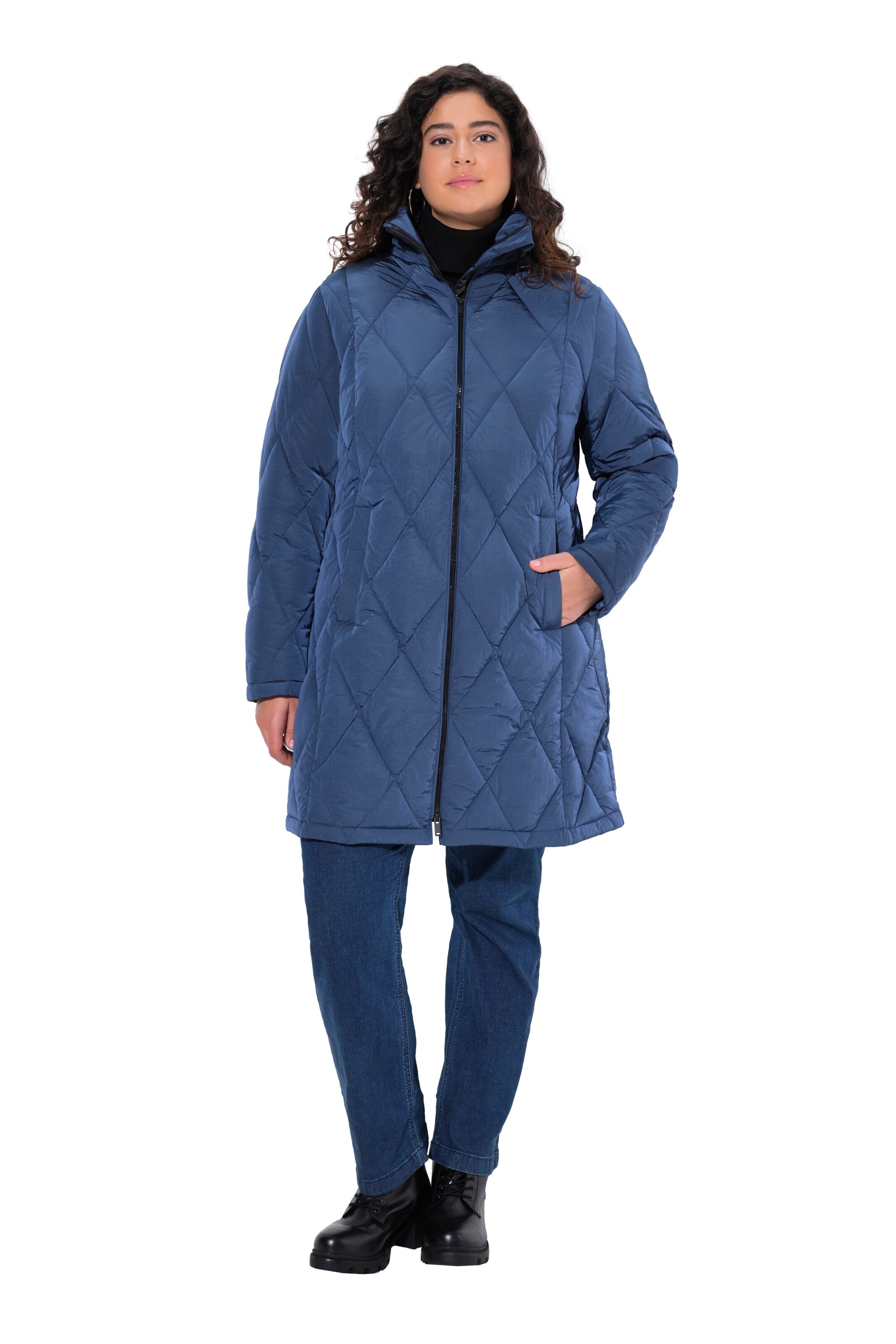 Ulla Popken Between-Seasons Coat in Blue: front
