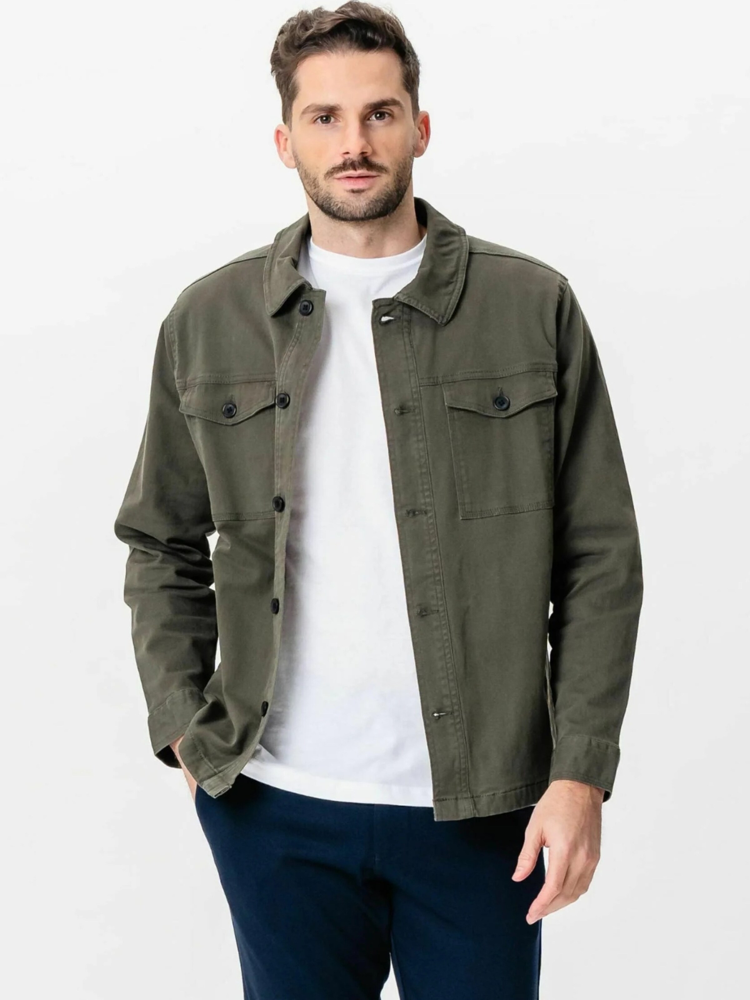 TEESHOPPEN Regular fit Button Up Shirt ' Twill Overshirt ' in Green