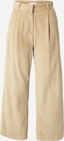 KnowledgeCotton Apparel Wide leg Pleat-Front Pants 'POSEY' in Beige: front