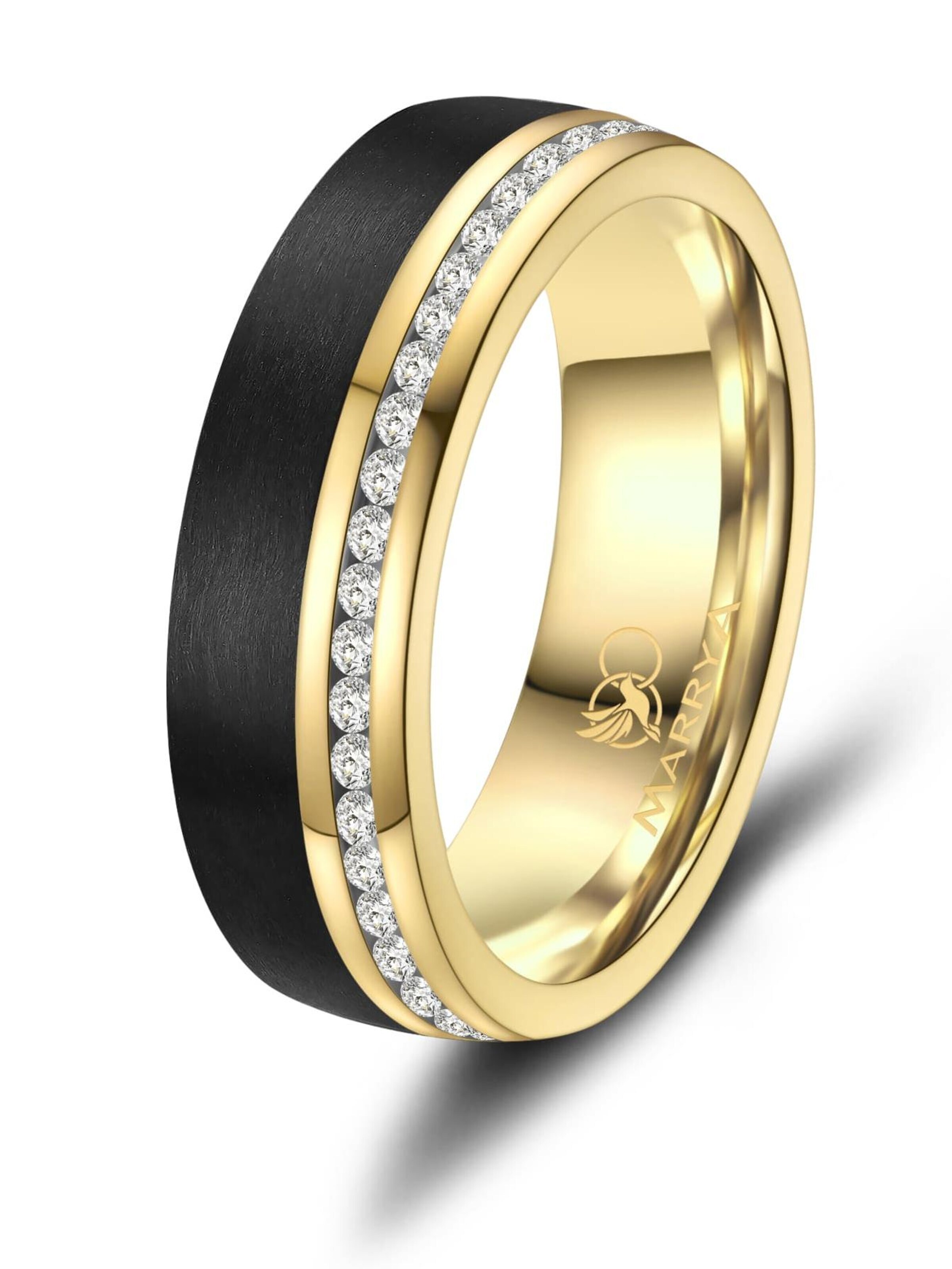 MARRYA Ring 'MARRYA CA-02 Ehering aus Carbon + Edelstahl - Schwarz - Gold Farben' in Black