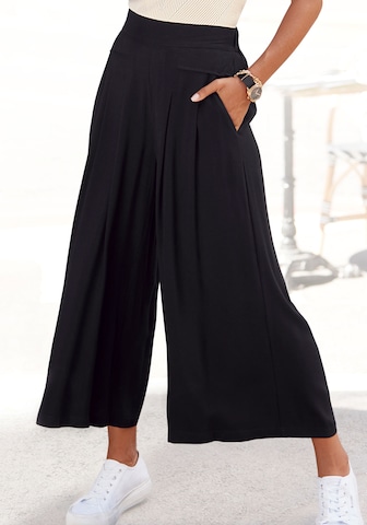 LASCANA - Perna larga Calças com vincos em preto: frente