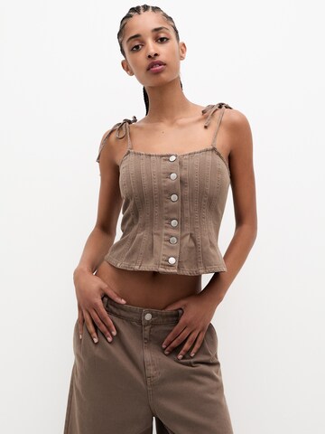 Pull&Bear Top | rjava barva: sprednja stran