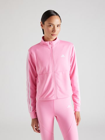 ADIDAS PERFORMANCE Athletic Zip-Up Hoodie 'Train Essentials 3-Stripes' in Pink: front