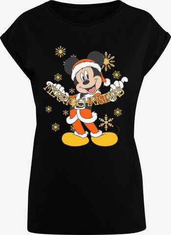 ABSOLUTE CULT Shirt 'Mickey Mouse - Merry Christmas Gold' in Black: front
