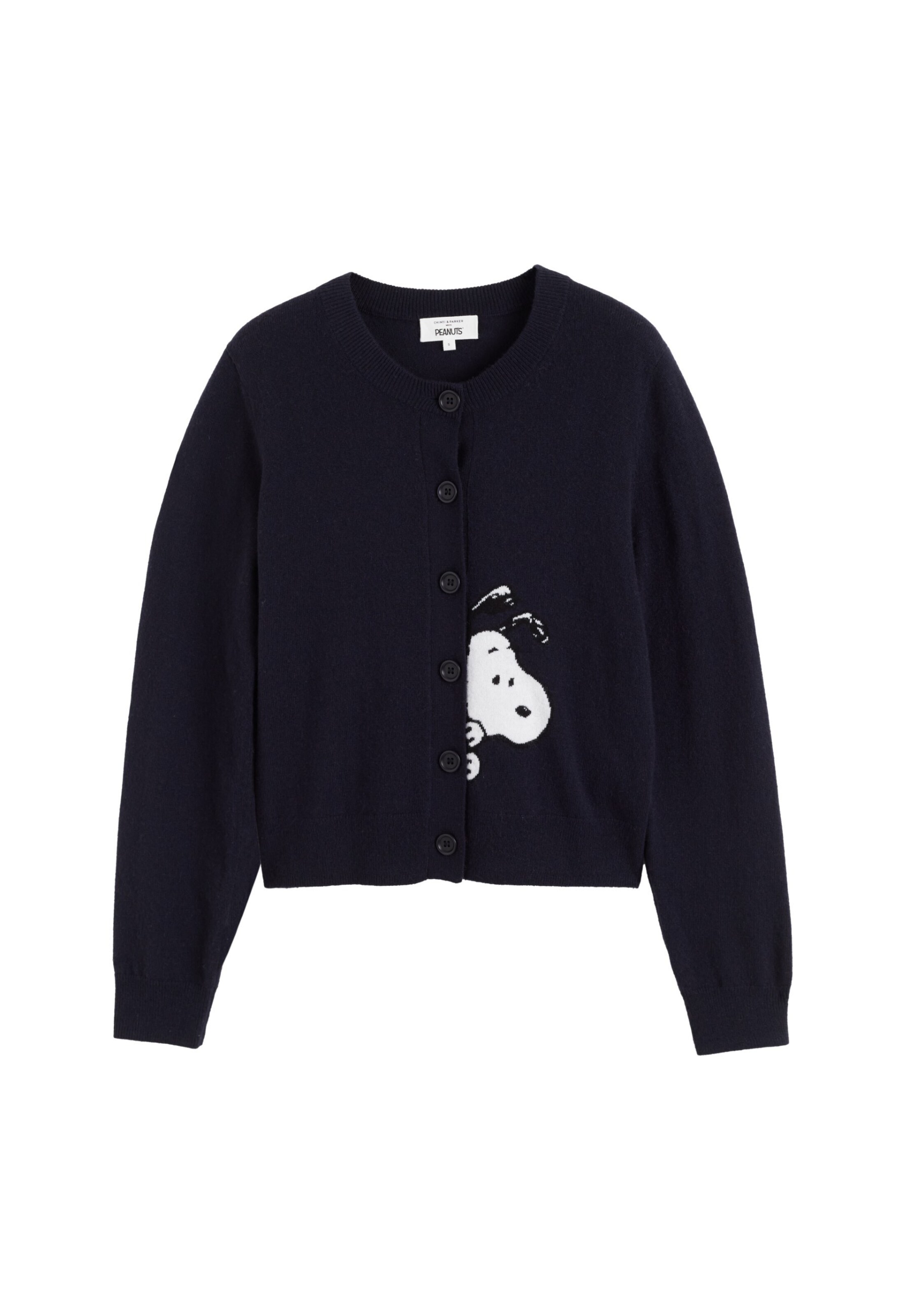 Chinti & Parker Cardigan 'Sneeky Snoopy' i blå: forside