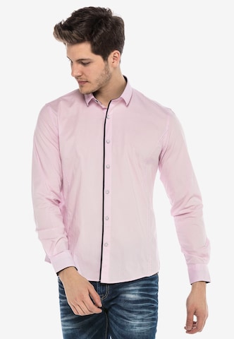 CIPO & BAXX Hemd MARCO mit Kontrast-Saum und Knopfleiste in Pink