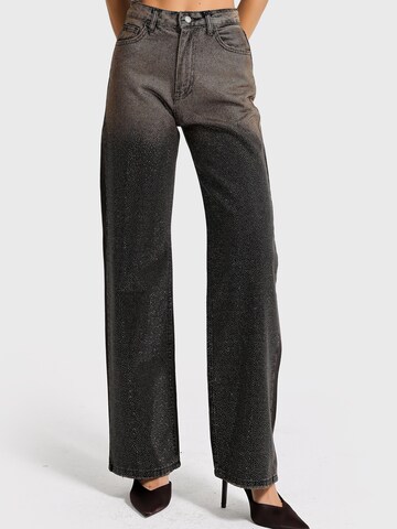 IT'S BASIC Regular Jeans 'RHINESTONE STRAIGHT HIGH RISE JEANS' in Brown
