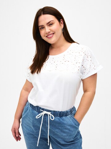 Zizzi Shirt 'SOFIA' in Wit: voorkant