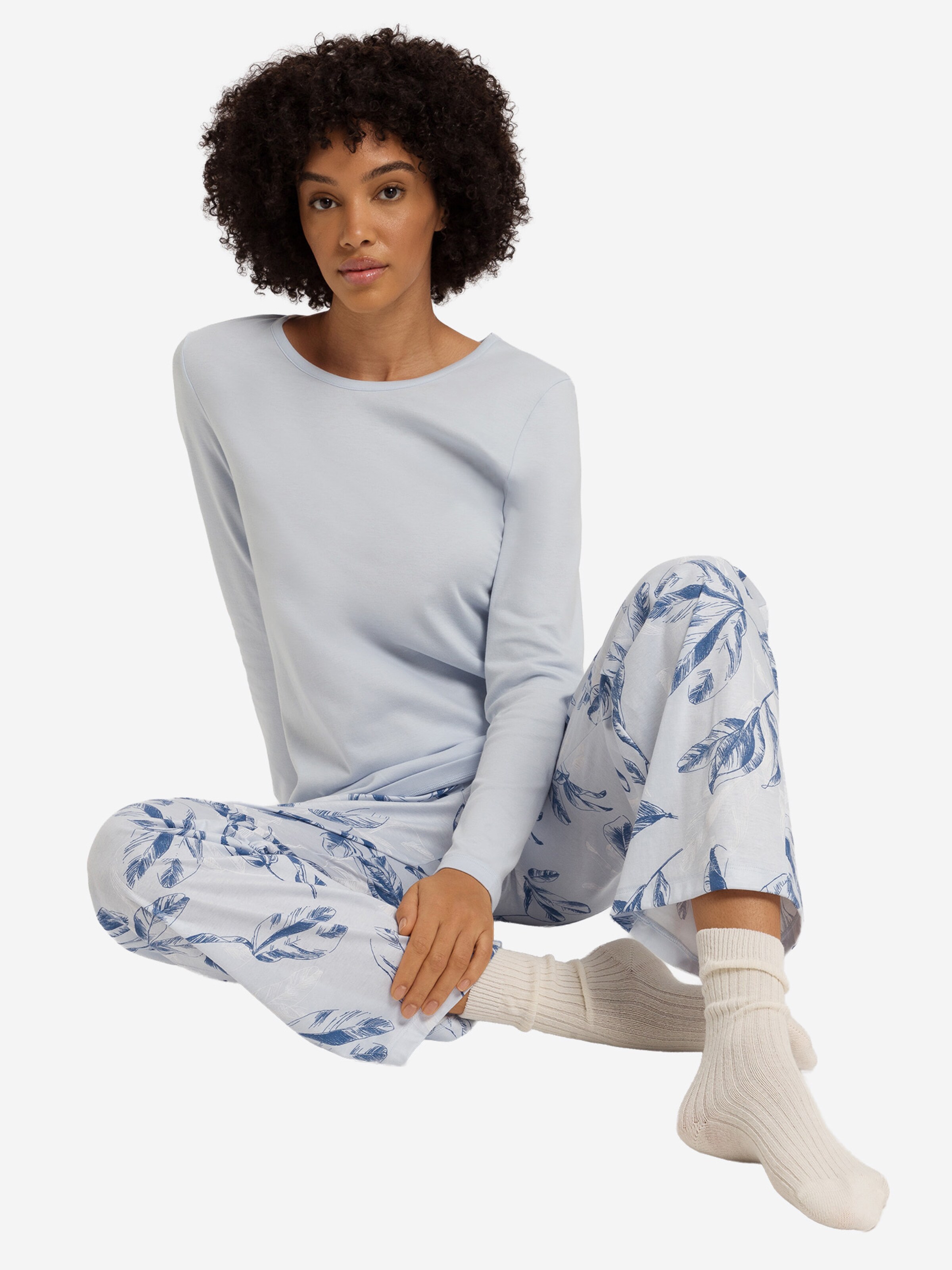 Hanro Pyjamaoberteil ' Loungy Nights ' in Blau