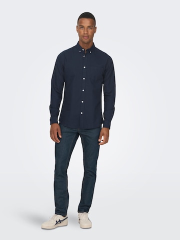Only & Sons Slim fit Button Up Shirt 'Alvaro' in Blue