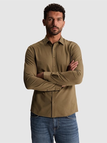 CAST IRON Slim Fit Skjorte 'Twill jersey shirt with Kent collar and easy-iron finish' i brun: forside
