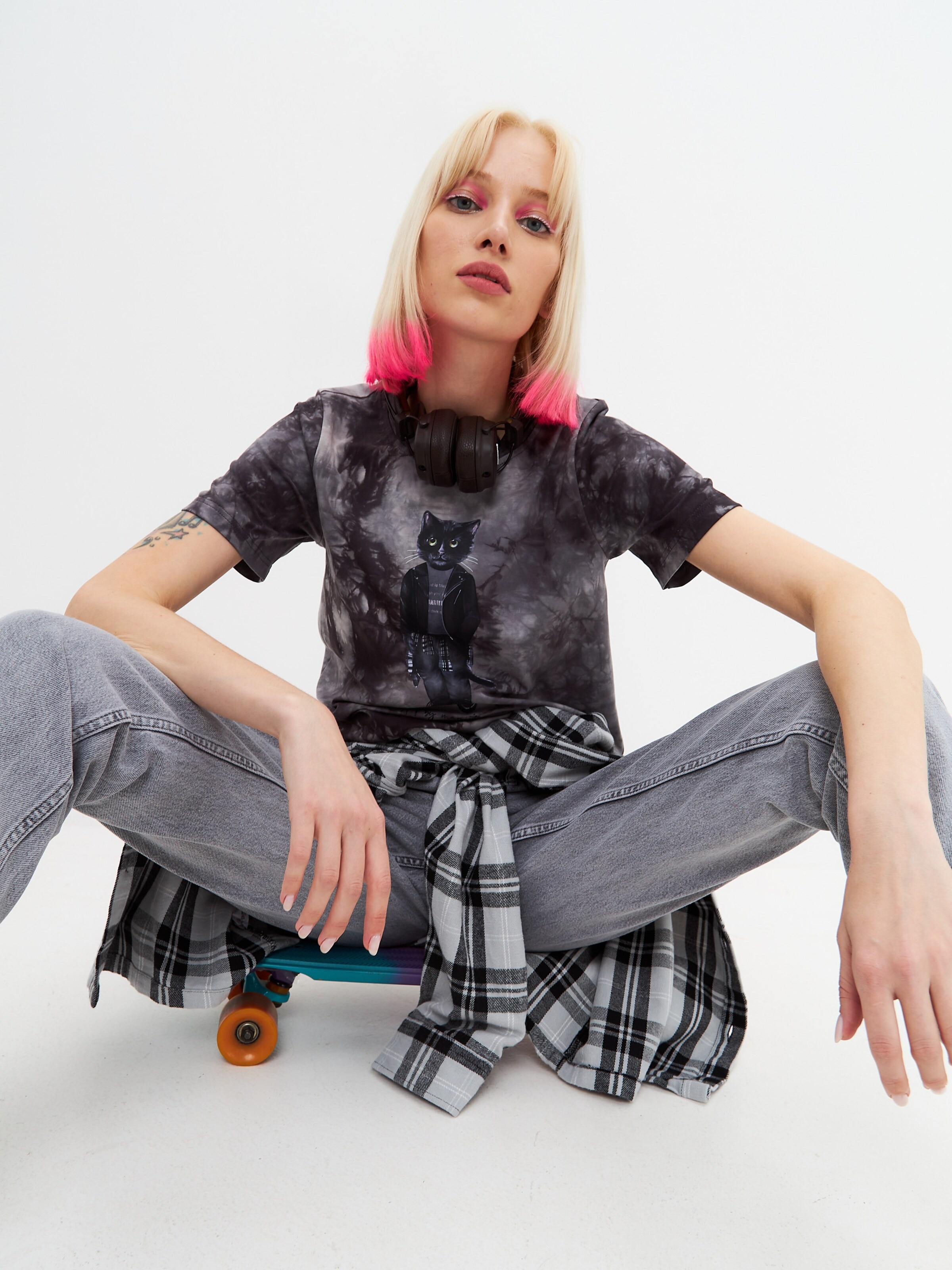 Cat e Lolette Shirt 'Rocker Cat' in Grey