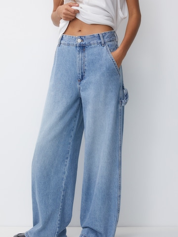 Wide leg Jeans de la Pull&Bear pe albastru: față