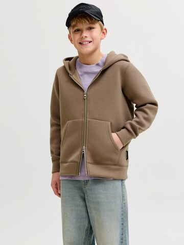 Jack & Jones Junior - Sudadera con cremallera en marrón: frente