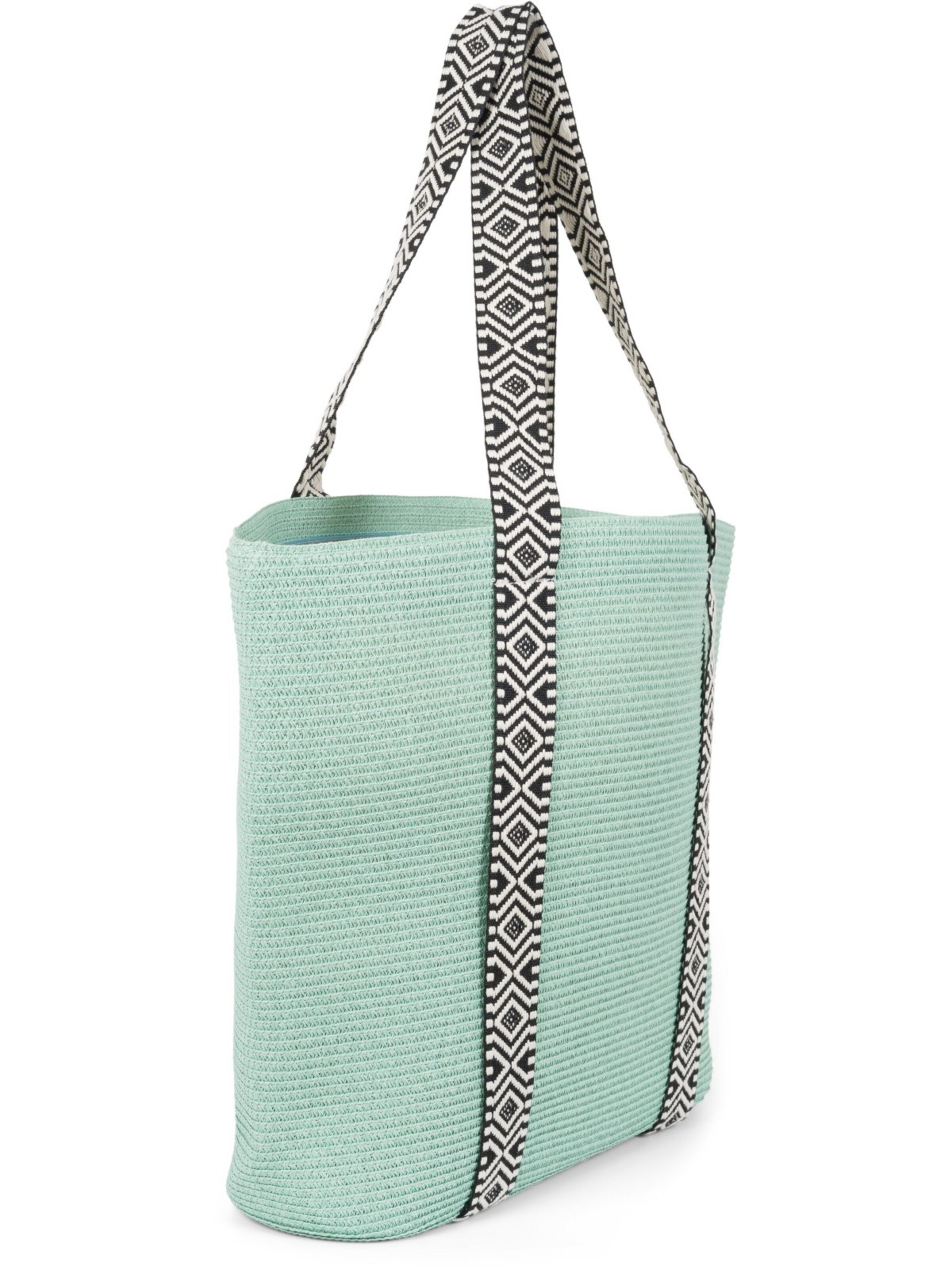 styleBREAKER Strandtasche 'Papierstroh Strandtasche Azteken Muster'‌‌‌‌‌‌‌‌ in Blau