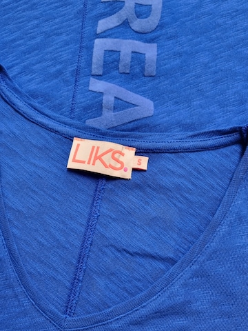 LIKS. Munich Shirt 'Tshirt V-Ausschnitt mit Flockprint' in Blauw